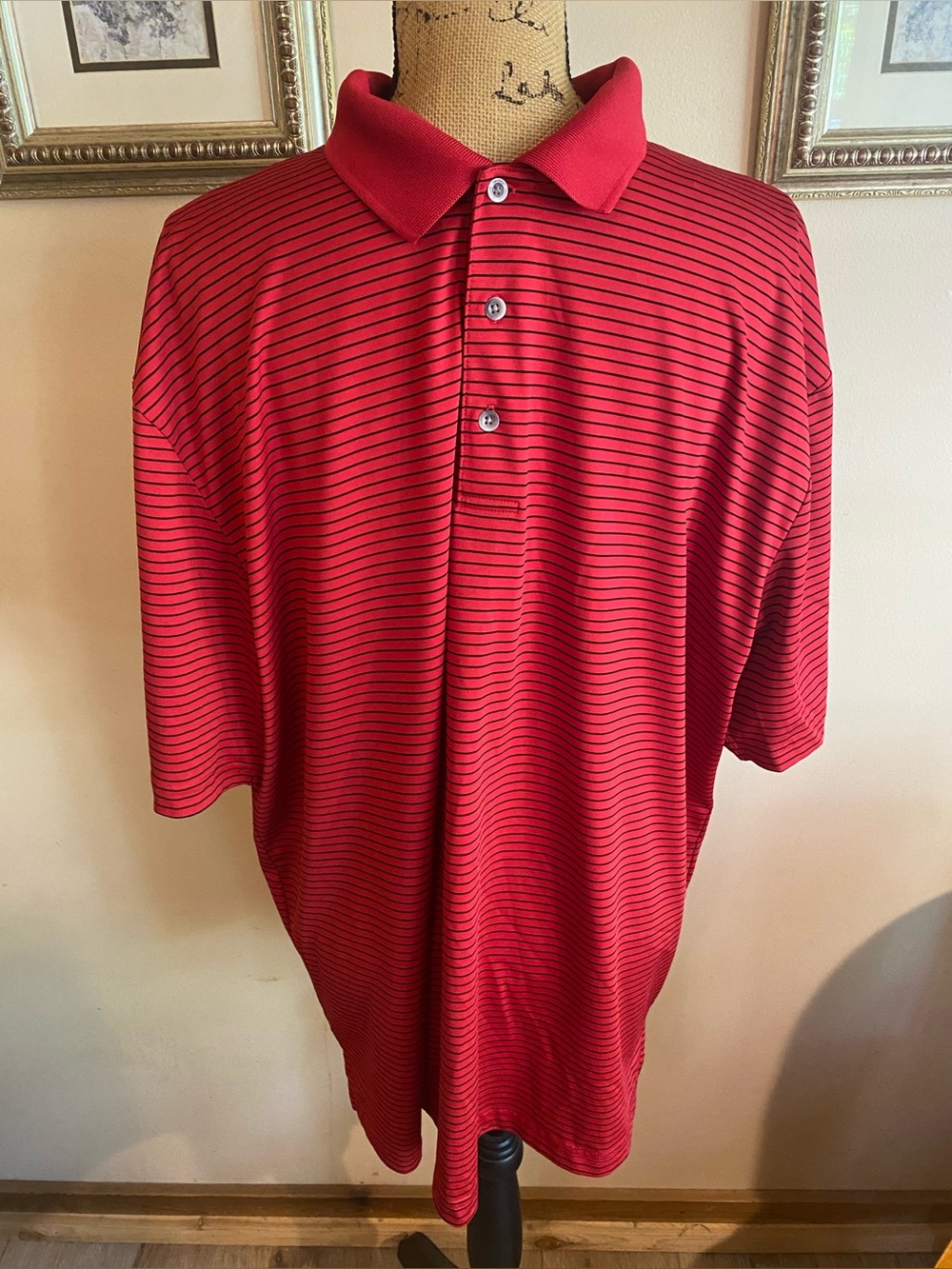 Pro Tour Mens XXL Polo Shirt Red Black Striped Golf Short Sleeve Polyester